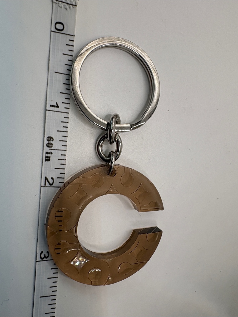 Coach Peachy Color Resin 'C' Logo Keyring with Silver-Tone Hardware
